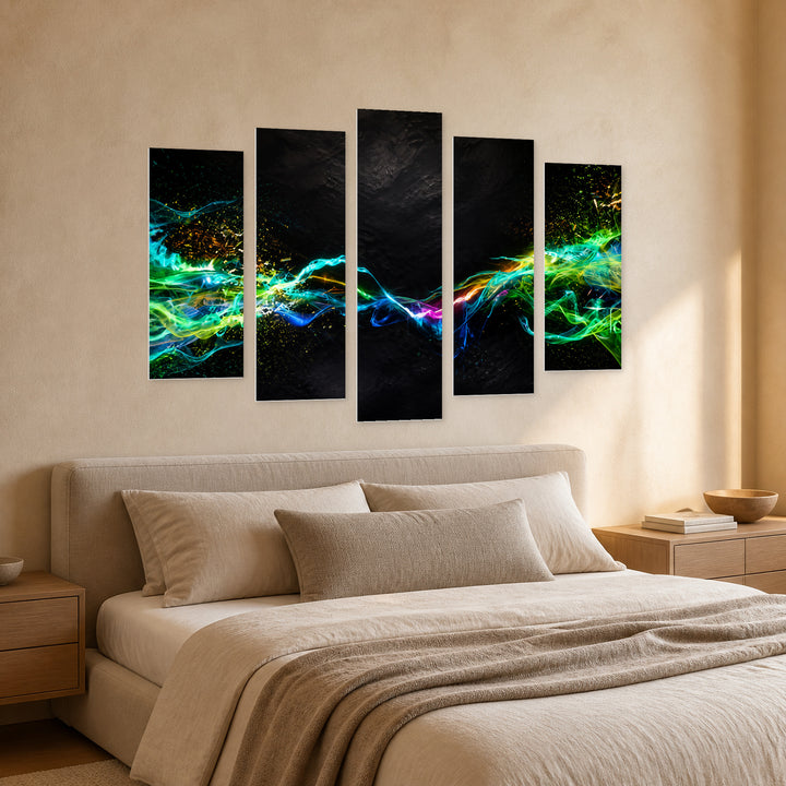 Colorful Paint with Geometric Rhythm — five-panel wall art in perspective interior | 5wallart 57069 M2