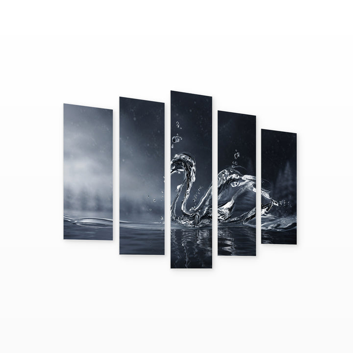 Water Swan in Winter — five-panel wall art on white background in perspective | 5wallart 57071 M1