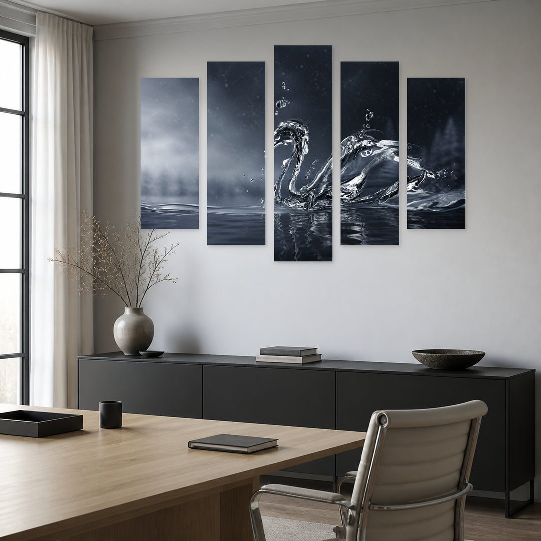 Water Swan in Winter — five-panel wall art in alternate frontal interior | 5wallart 57071 M4