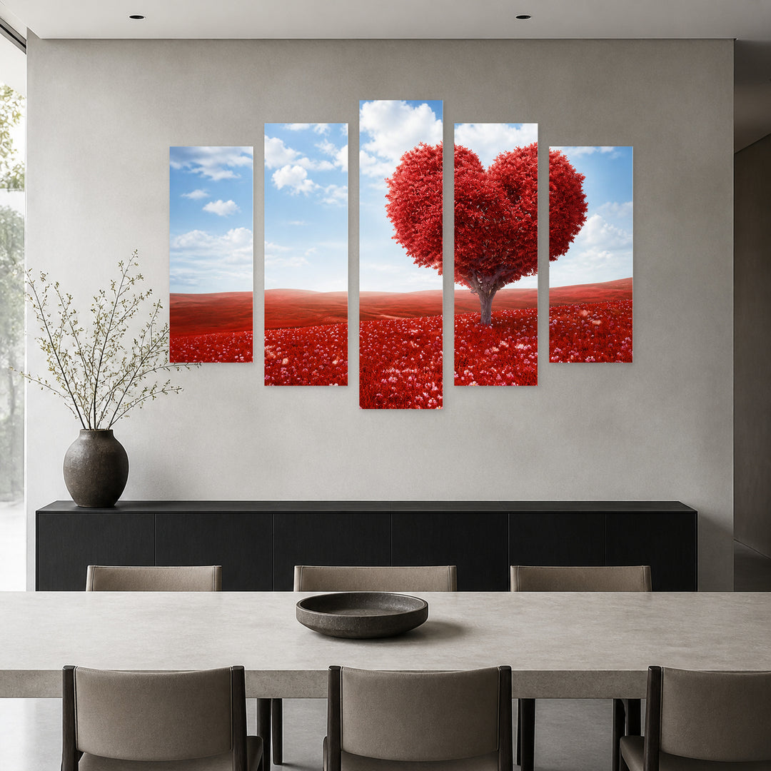 Love Tree in Serene Light — five-panel wall art in frontal interior | 5wallart 57084 M3