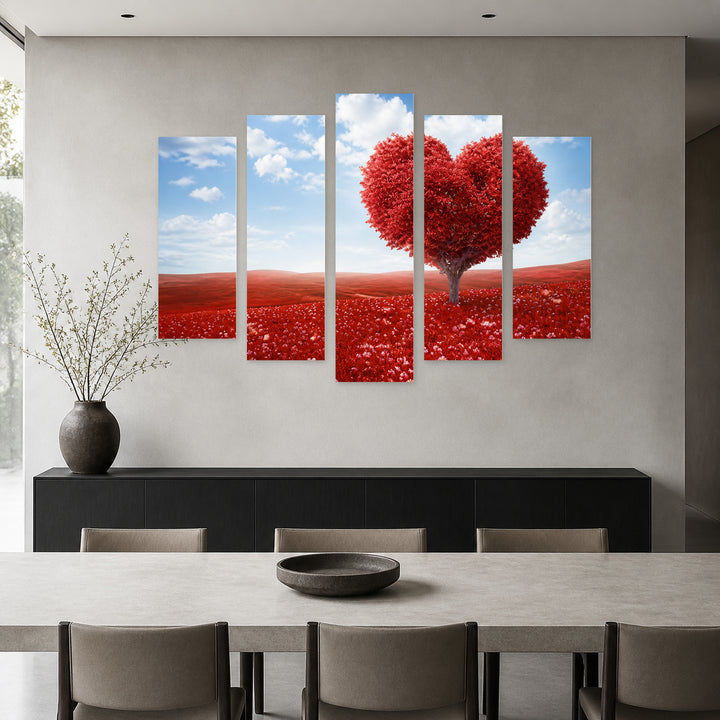 Love Tree in Serene Light — five-panel wall art in frontal interior | 5wallart 57084 M3