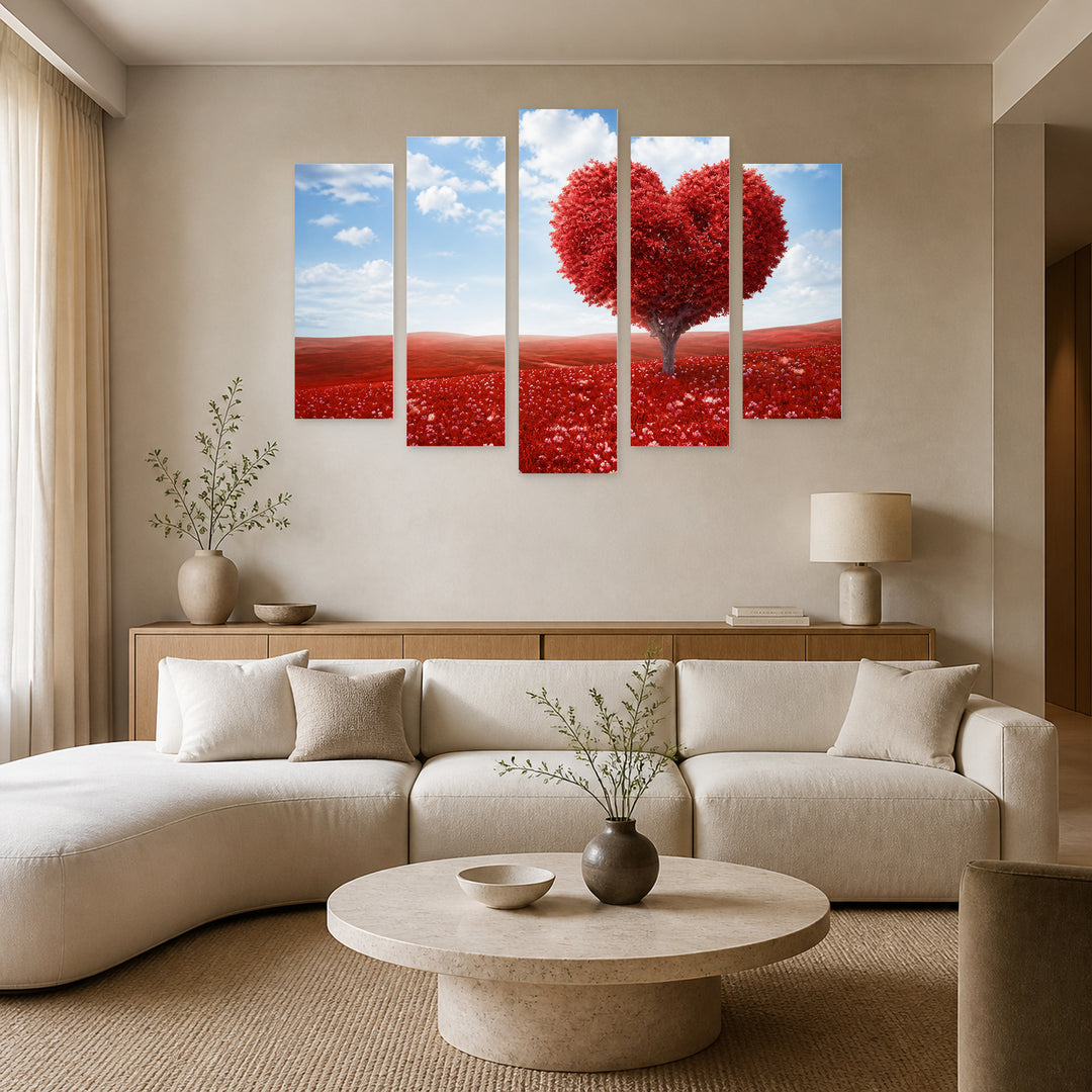 Love Tree in Serene Light — five-panel wall art in alternate frontal interior | 5wallart 57084 M4