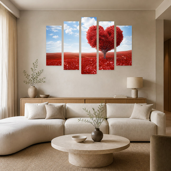 Love Tree in Serene Light — five-panel wall art in alternate frontal interior | 5wallart 57084 M4