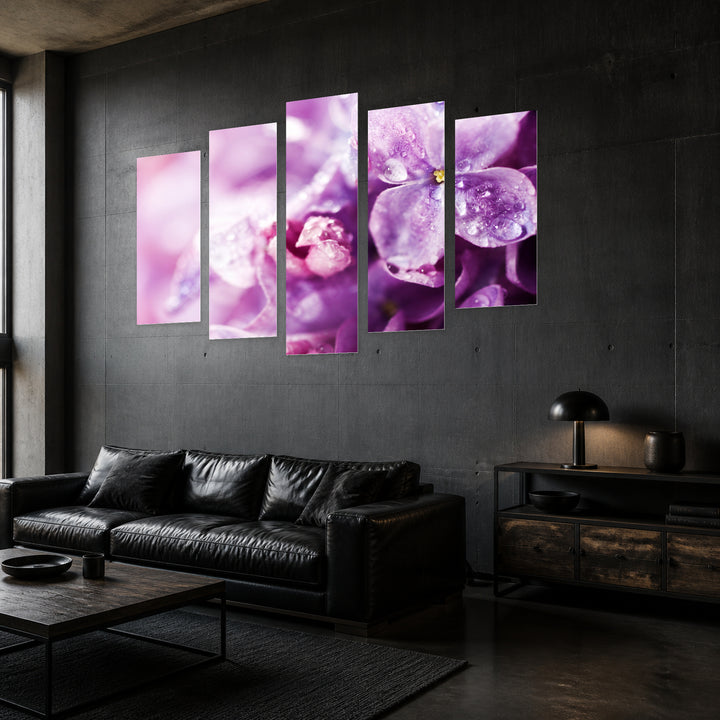 Lilies in Vivid Color — five-panel wall art in perspective interior | 5wallart 57086 M2