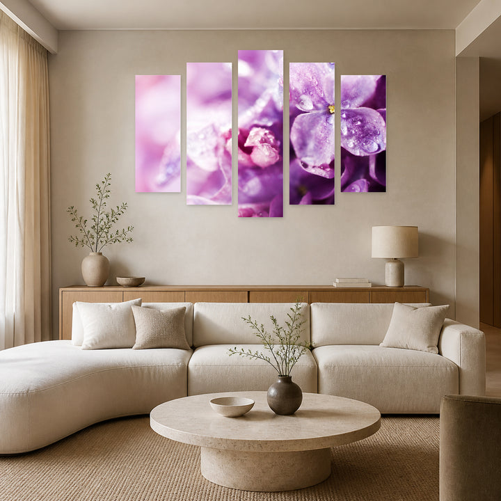 Lilies in Vivid Color — five-panel wall art in alternate frontal interior | 5wallart 57086 M4