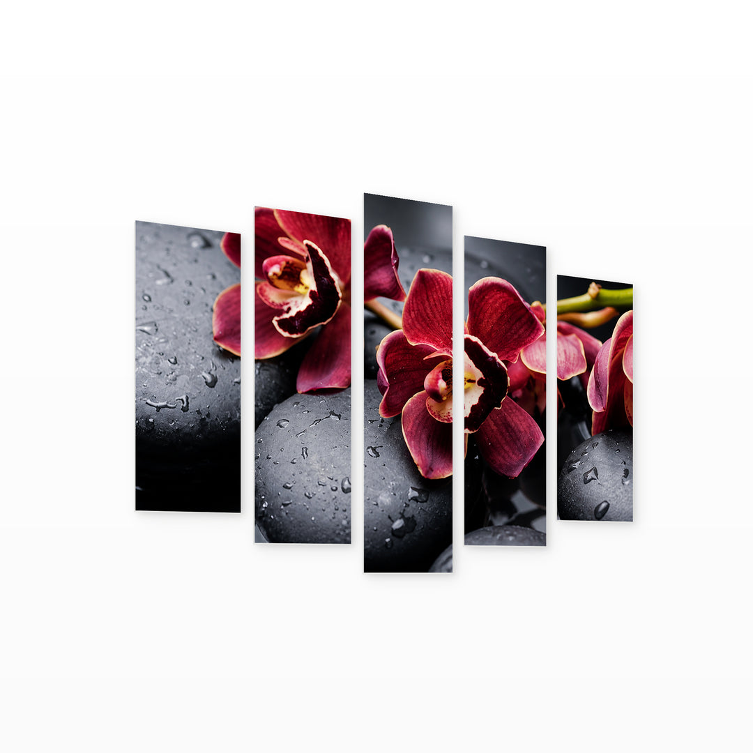 Spa Set in Serene Light — five-panel wall art on white background in perspective | 5wallart 57090 M1