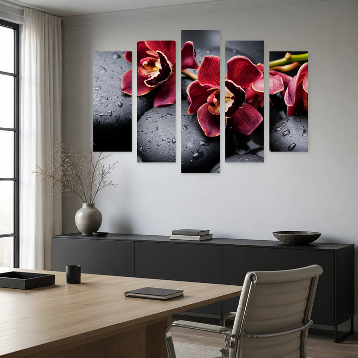 Spa Set in Serene Light — five-panel wall art in frontal interior | 5wallart 57090 M3