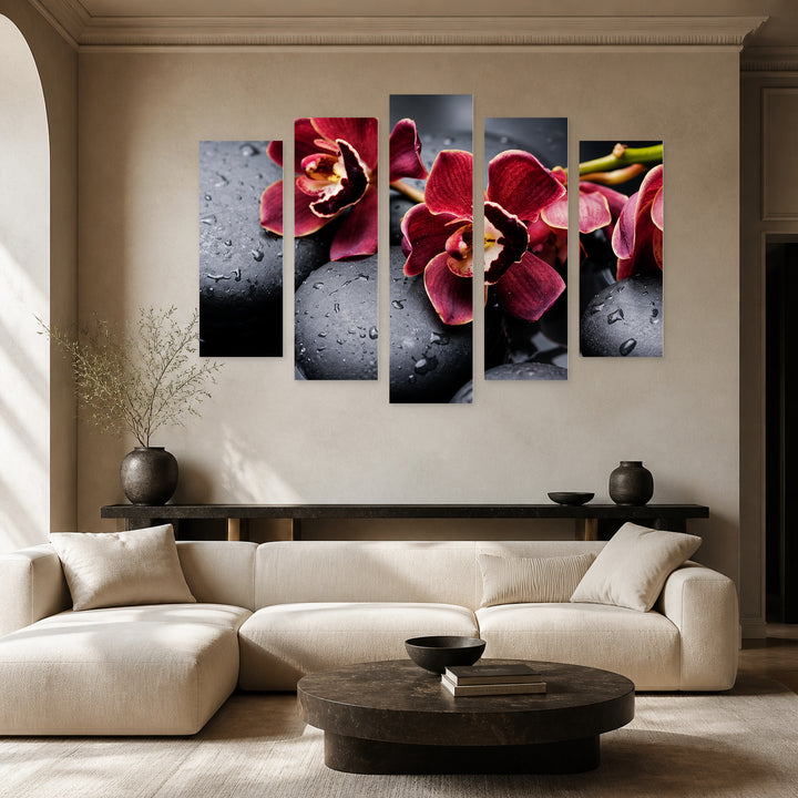 Spa Set in Serene Light — five-panel wall art in alternate frontal interior | 5wallart 57090 M4