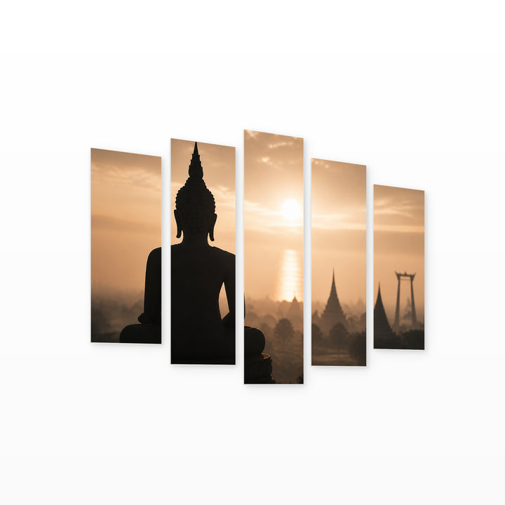 Buddha Perspective in Serene Light — five-panel wall art on white background in perspective | 5wallart 57103 M1