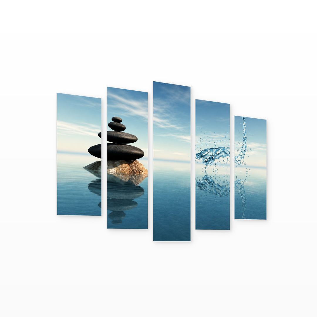 Zen Lake in Serene Light — five-panel wall art on white background in perspective | 5wallart 57111 M1
