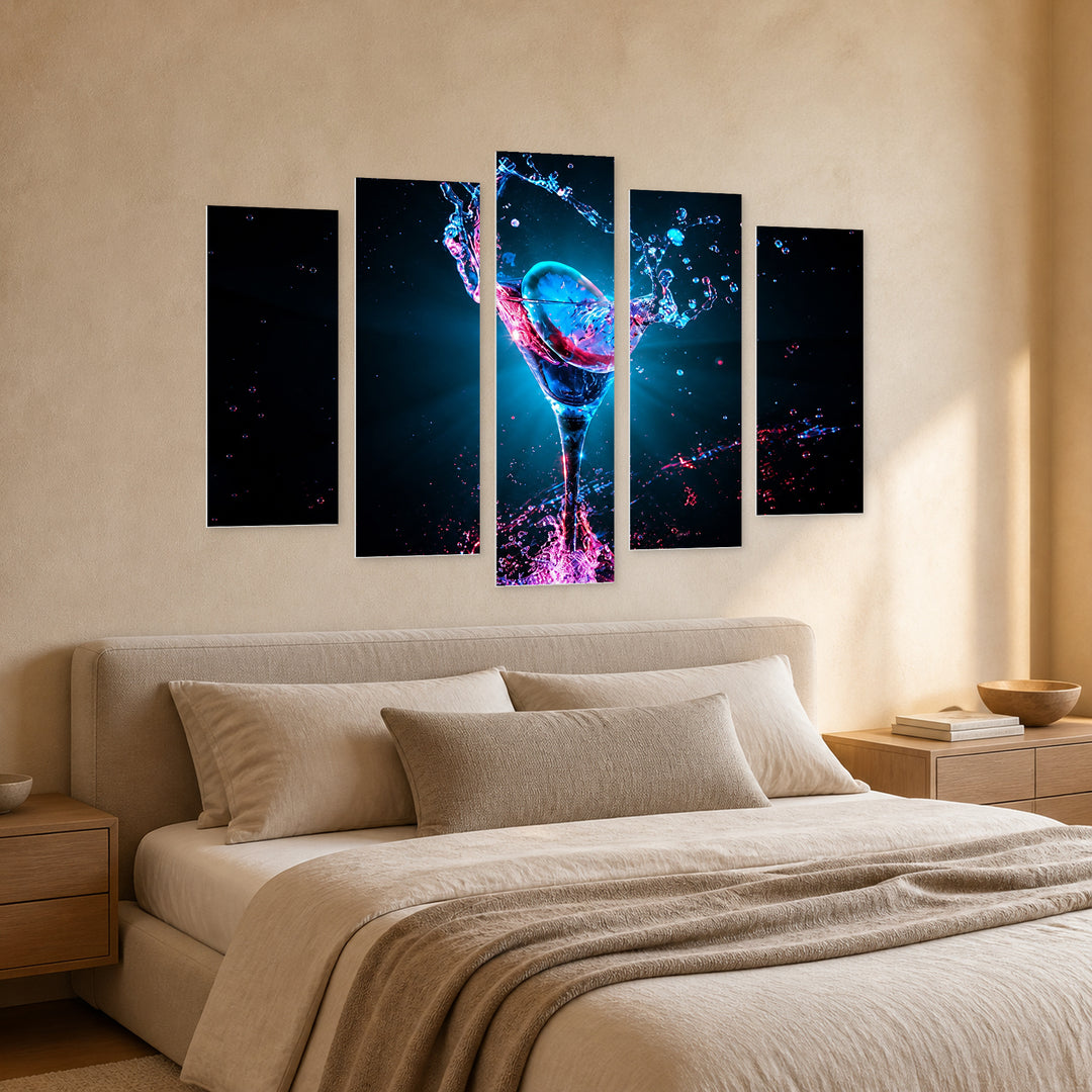 Colorful Cocktail Still Life — five-panel wall art in perspective interior | 5wallart 57115 M2