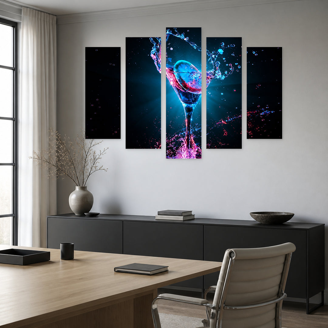 Colorful Cocktail Still Life — five-panel wall art in alternate frontal interior | 5wallart 57115 M4
