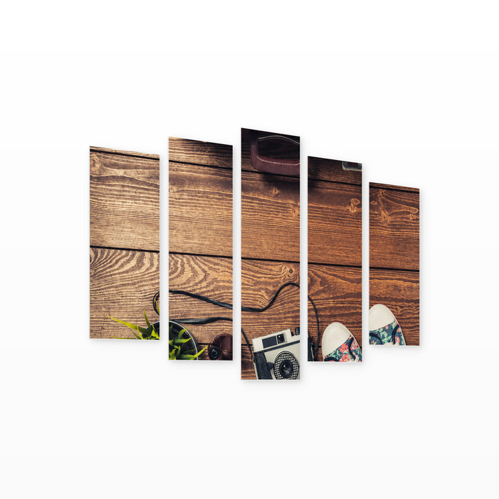 Vintage Fashion with Geometric Rhythm — five-panel wall art on white background in perspective | 5wallart 57120 M1