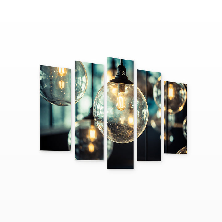 Lamps Modern Composition — five-panel wall art on white background in perspective | 5wallart 57126 M1