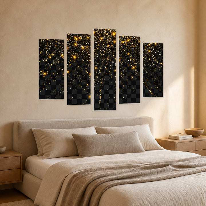 Dawn in Serene Light — five-panel wall art in perspective interior | 5wallart 57129 M2