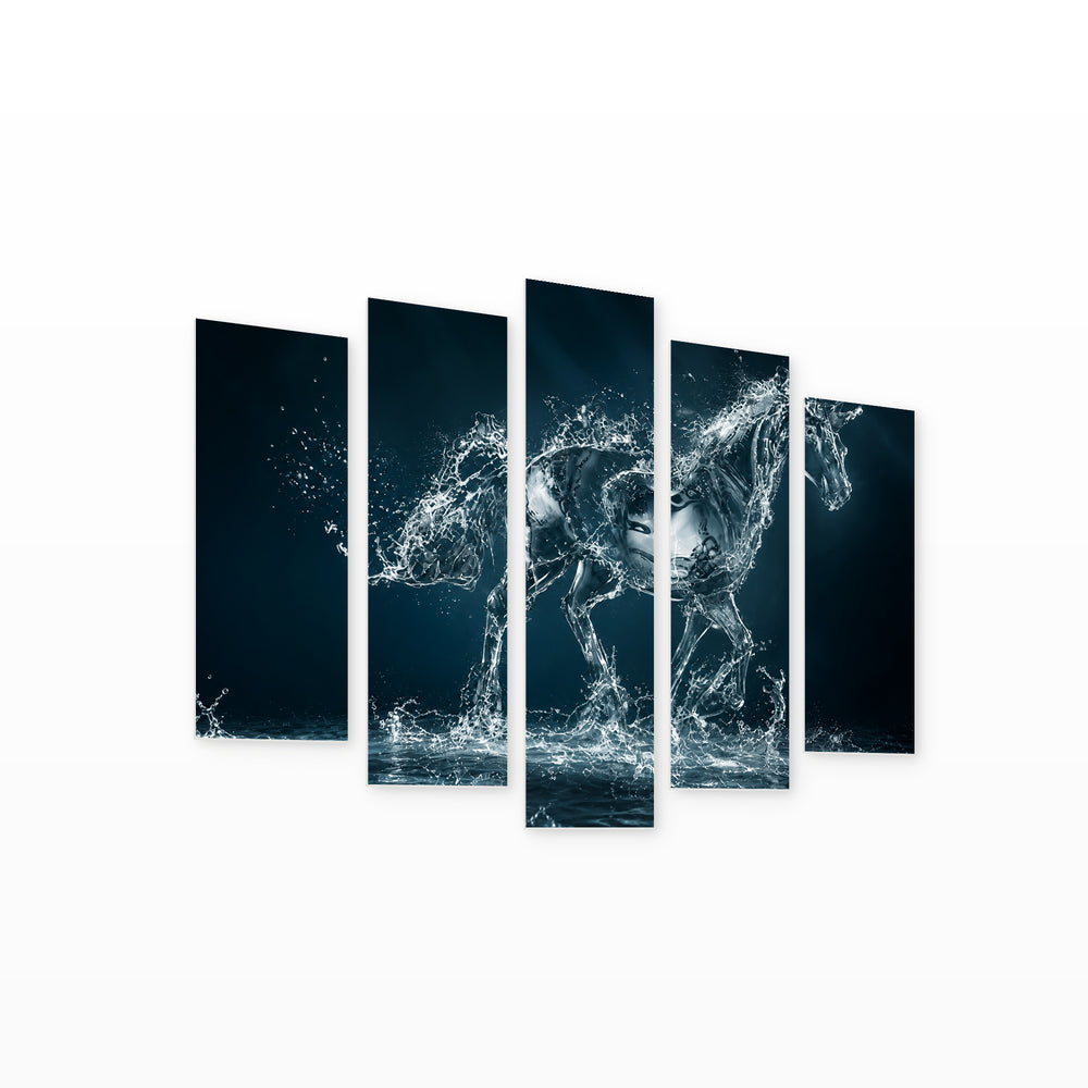 Water Horse in Serene Light — five-panel wall art on white background in perspective | 5wallart 57134 M1