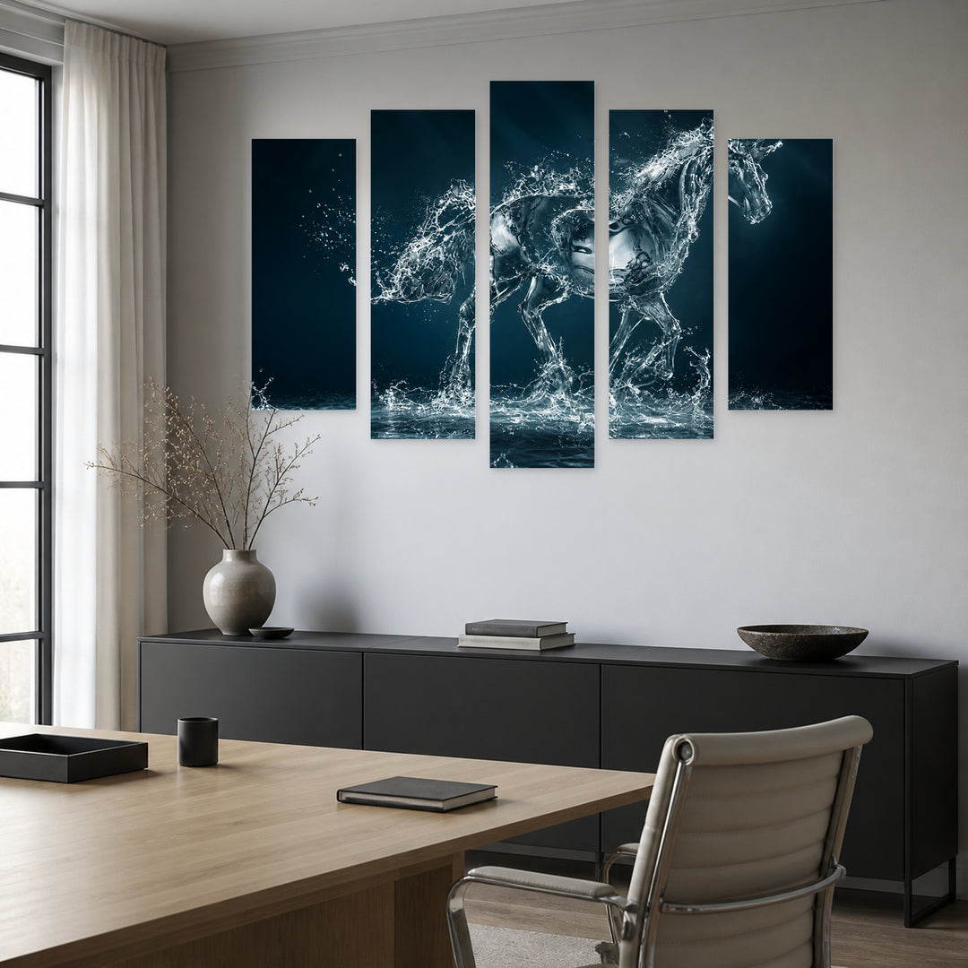 Water Horse in Serene Light — five-panel wall art in frontal interior | 5wallart 57134 M3