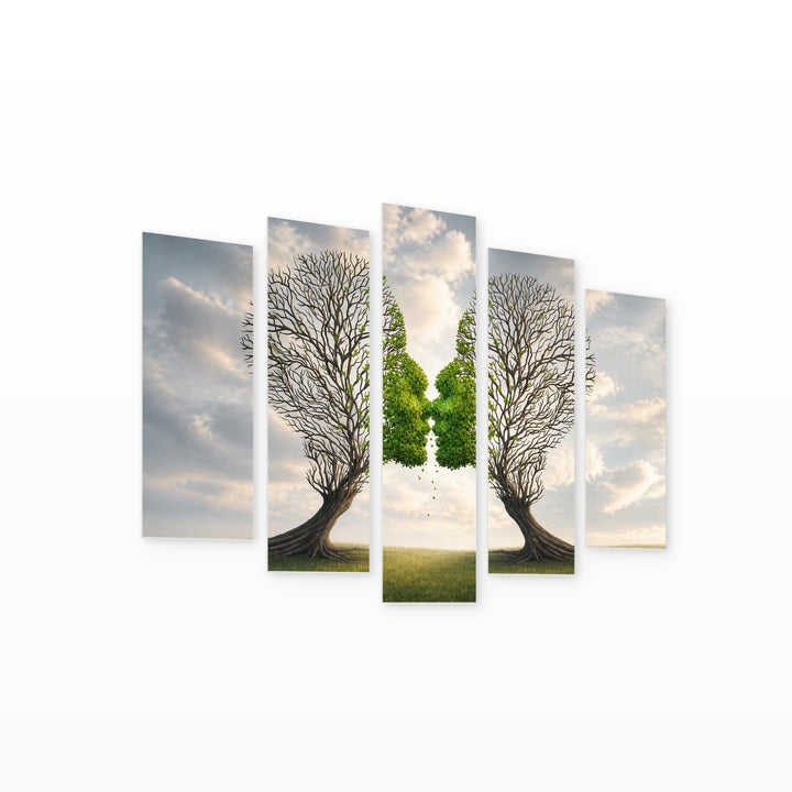 Kissing Trees with Dreamlike Atmosphere — five-panel wall art on white background in perspective | 5wallart 57139 M1