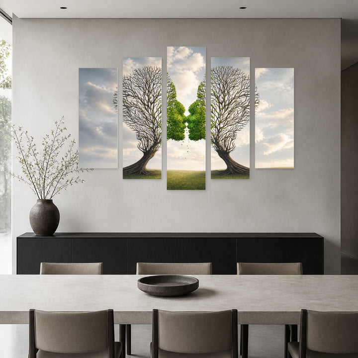 Kissing Trees with Dreamlike Atmosphere — five-panel wall art in alternate frontal interior | 5wallart 57139 M4