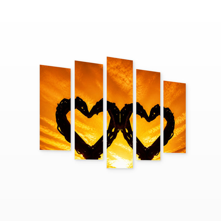 Fiery Hearts Modern Composition — five-panel wall art on white background in perspective | 5wallart 57144 M1