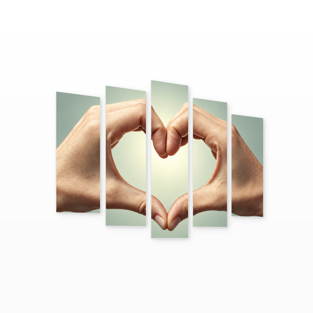 Heart Made of Hands Modern Composition — five-panel wall art on white background in perspective | 5wallart 57152 M1