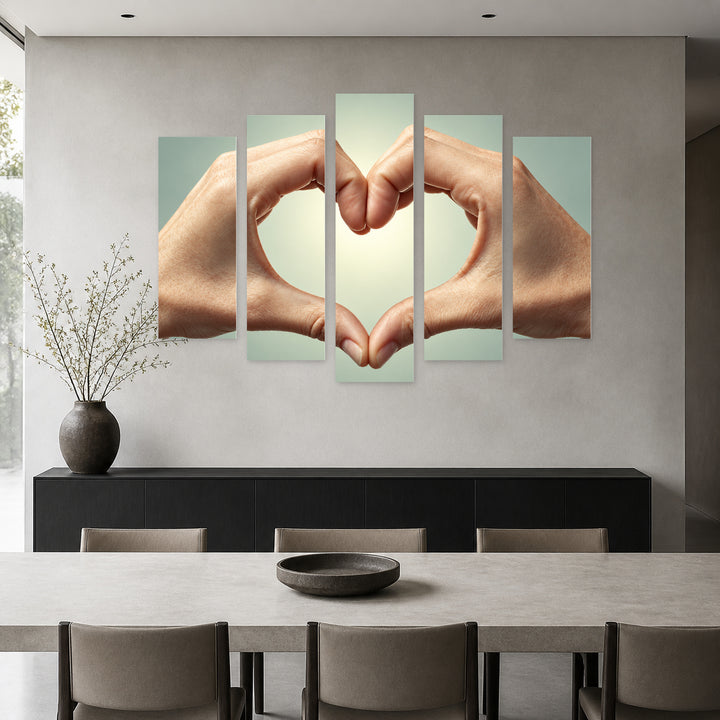 Heart Made of Hands Modern Composition — five-panel wall art in frontal interior | 5wallart 57152 M3