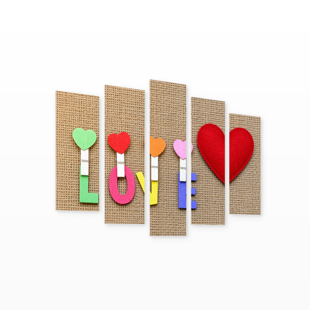 Love Modern Composition — five-panel wall art on white background in perspective | 5wallart 57153 M1