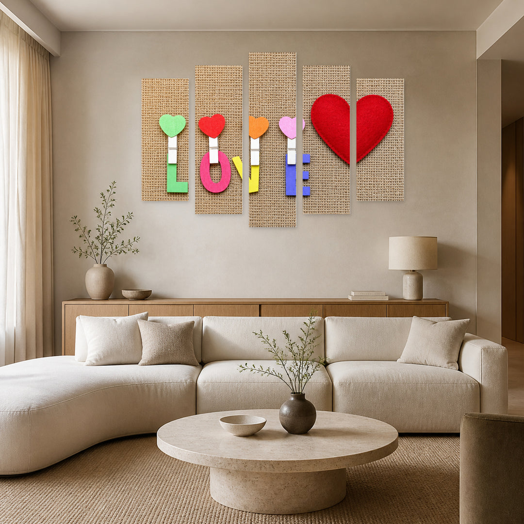 Love Modern Composition — five-panel wall art in frontal interior | 5wallart 57153 M3