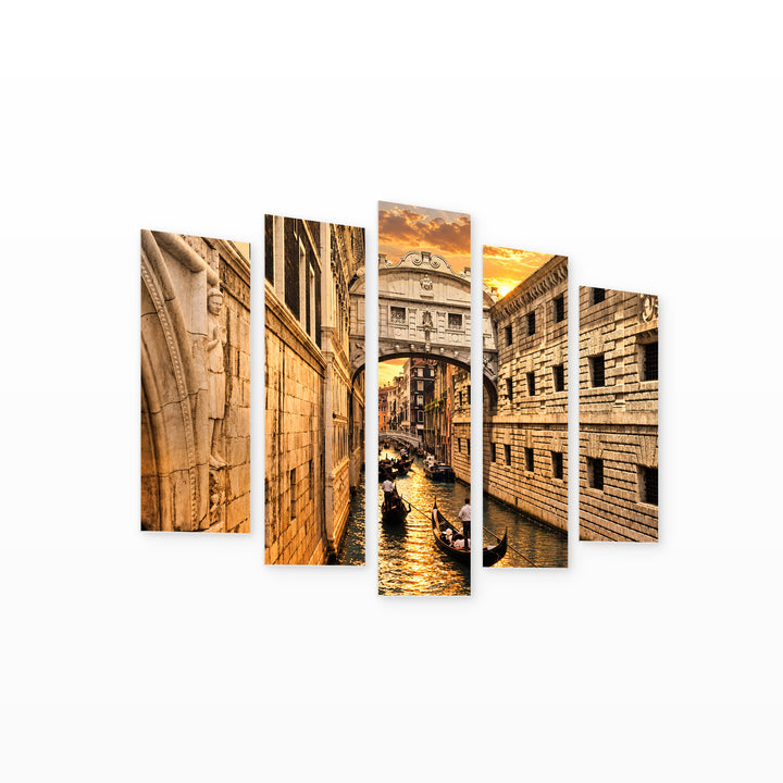 Golden Sunset over Venice — five-panel wall art on white background in perspective | 5wallart 57157 M1