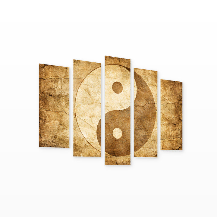 Yin and Yang, Vintage in Serene Light — five-panel wall art on white background in perspective | 5wallart 57162 M1