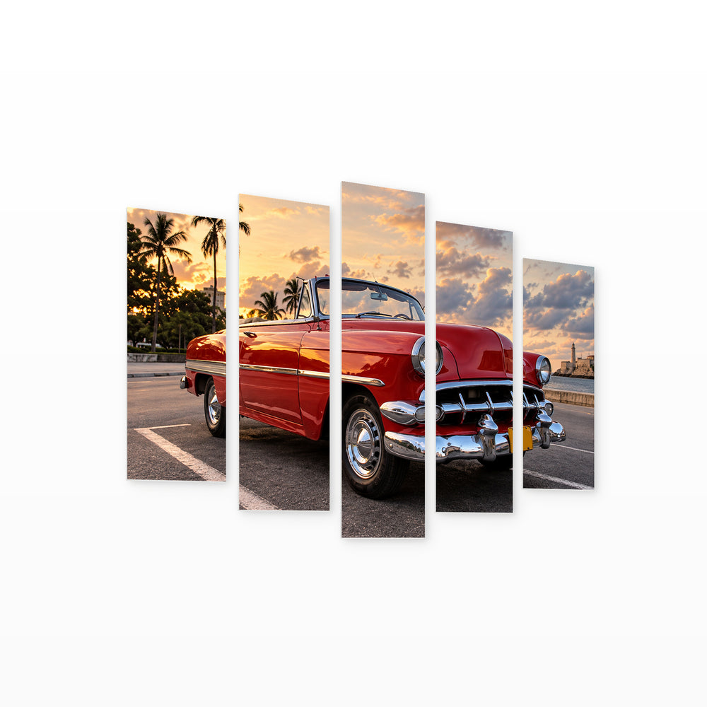 Car in Havana Motion Study — five-panel wall art on white background in perspective | 5wallart 57163 M1