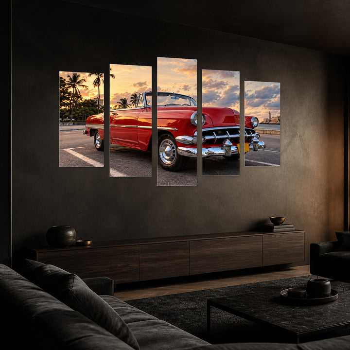 Car in Havana Motion Study — five-panel wall art in perspective interior | 5wallart 57163 M2