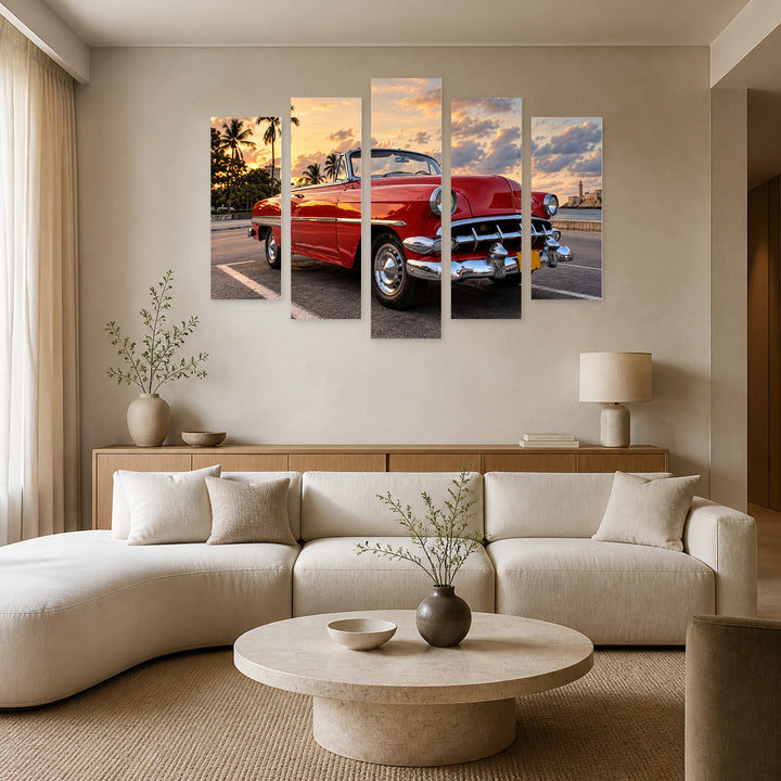 Car in Havana Motion Study — five-panel wall art in frontal interior | 5wallart 57163 M3