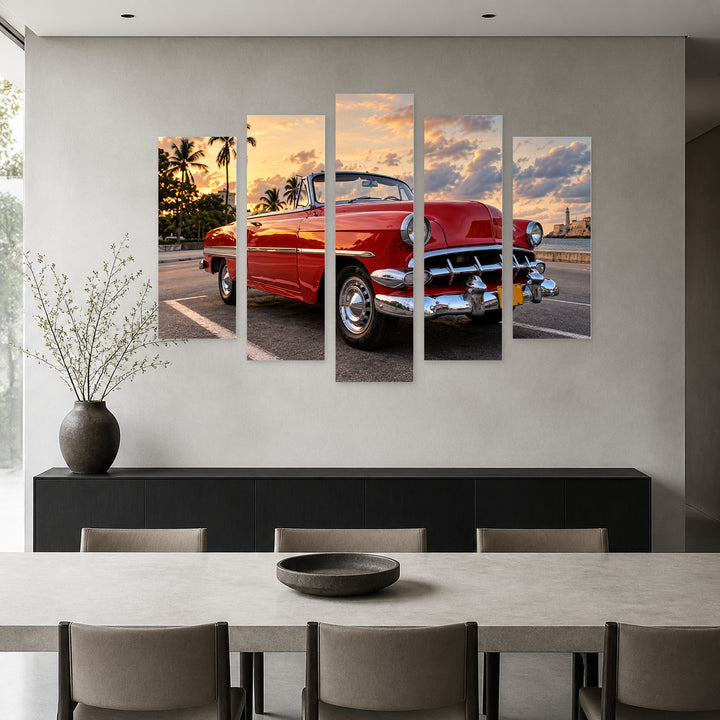 Car in Havana Motion Study — five-panel wall art in alternate frontal interior | 5wallart 57163 M4