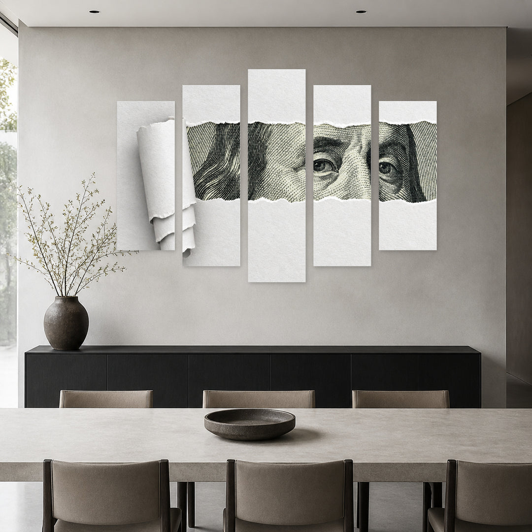 Face of Benjamin Franklin in Serene Light — five-panel wall art in alternate frontal interior | 5wallart 57203 M4