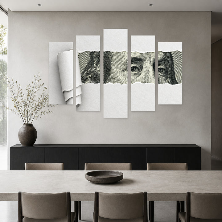 Face of Benjamin Franklin in Serene Light — five-panel wall art in alternate frontal interior | 5wallart 57203 M4