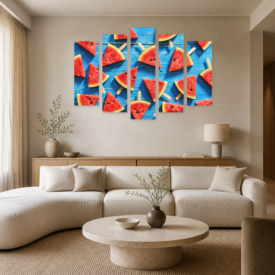 Sliced Watermelon in Serene Light — five-panel wall art in frontal interior | 5wallart 57211 M3