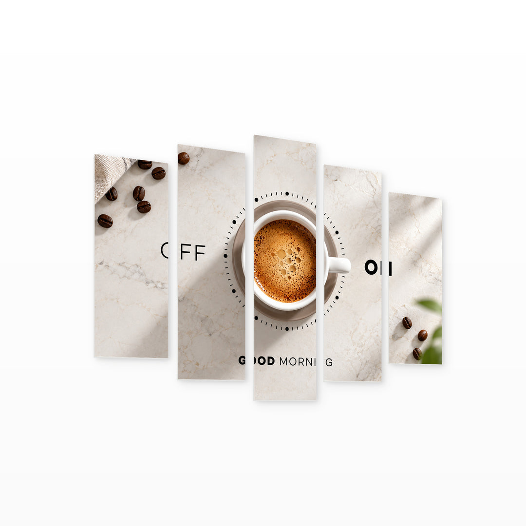Coffee to Start the Day Still Life — five-panel wall art on white background in perspective | 5wallart 57237 M1