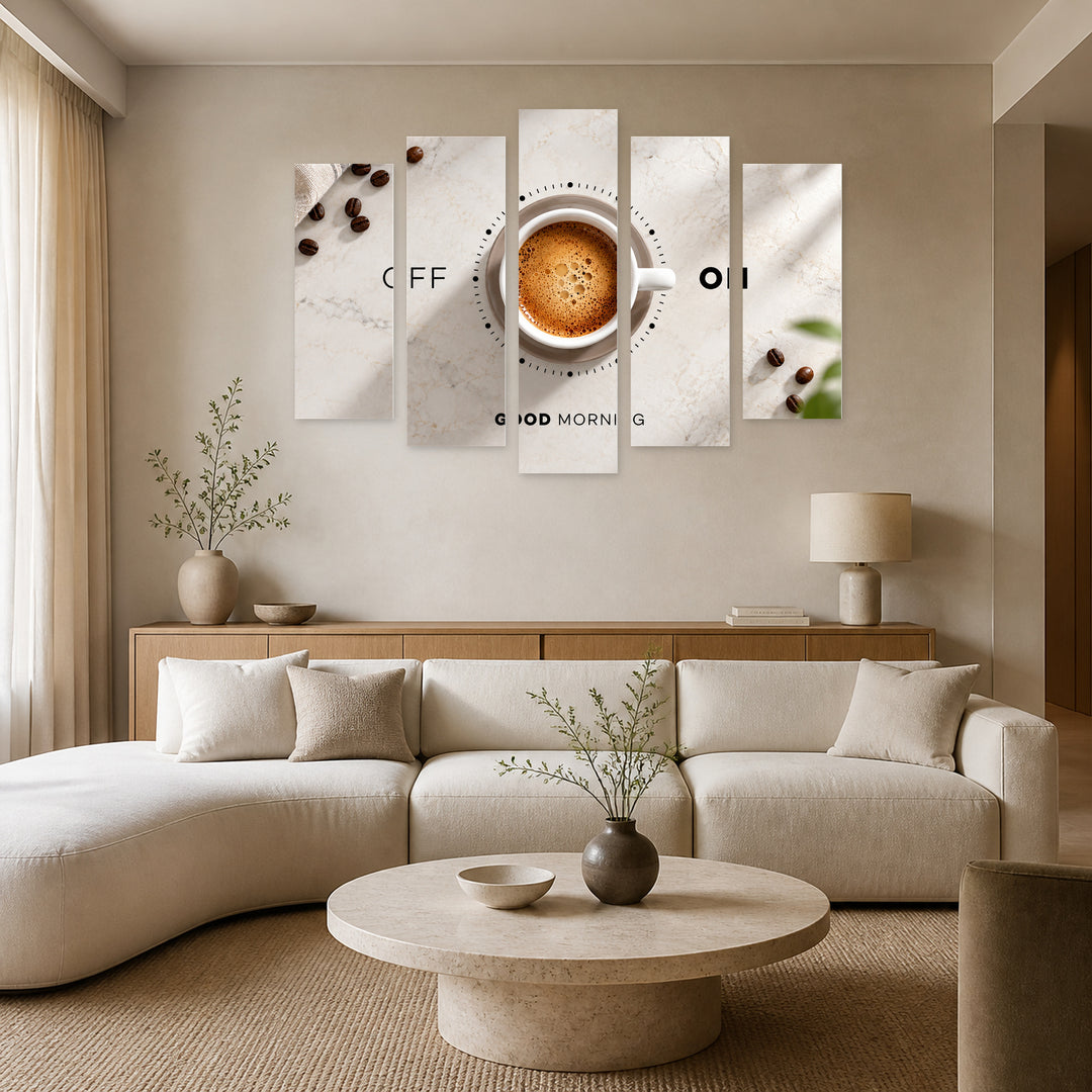 Coffee to Start the Day Still Life — five-panel wall art in frontal interior | 5wallart 57237 M3