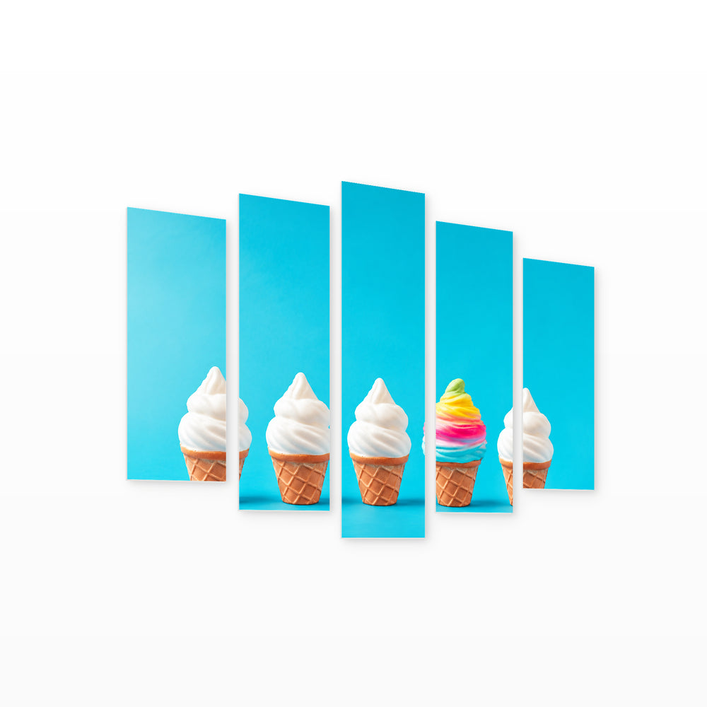 Ice Creams - Be Different Modern Composition — five-panel wall art on white background in perspective | 5wallart 57241 M1