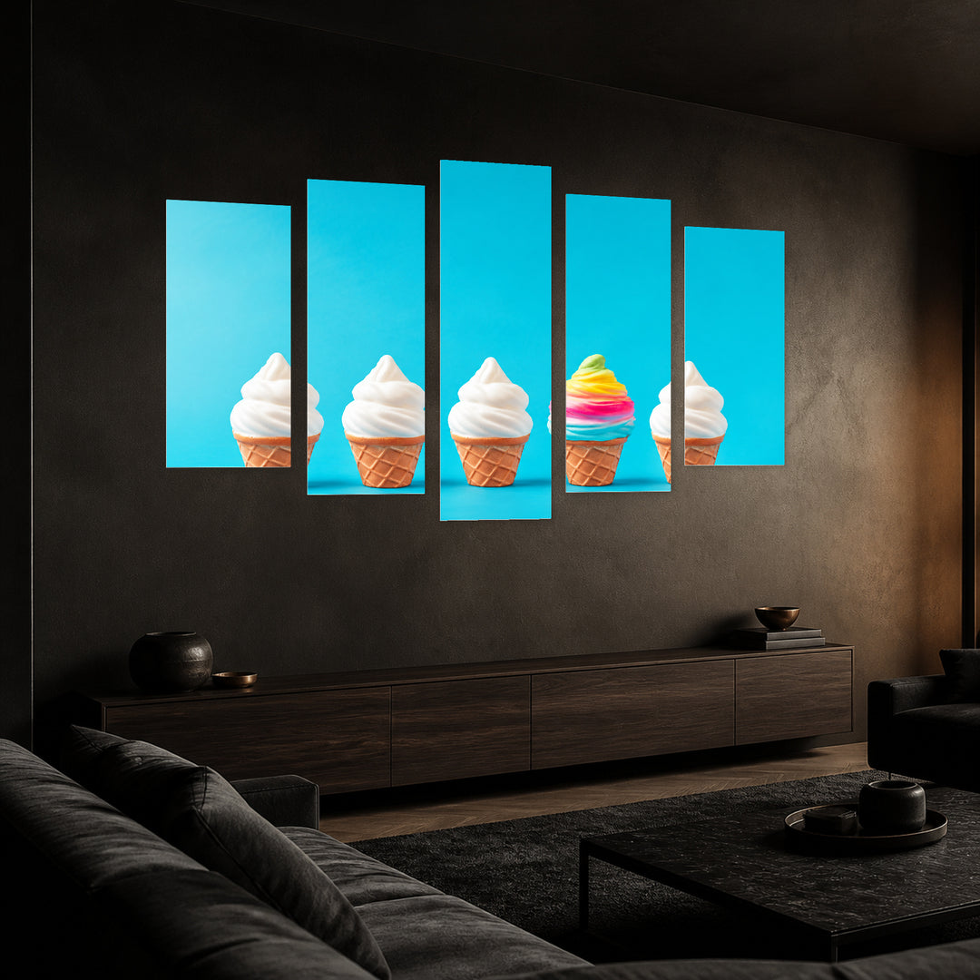 Ice Creams - Be Different Modern Composition — five-panel wall art in perspective interior | 5wallart 57241 M2