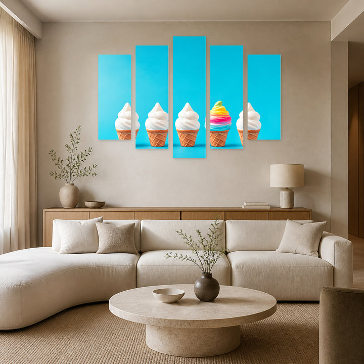 Ice Creams - Be Different Modern Composition — five-panel wall art in frontal interior | 5wallart 57241 M3