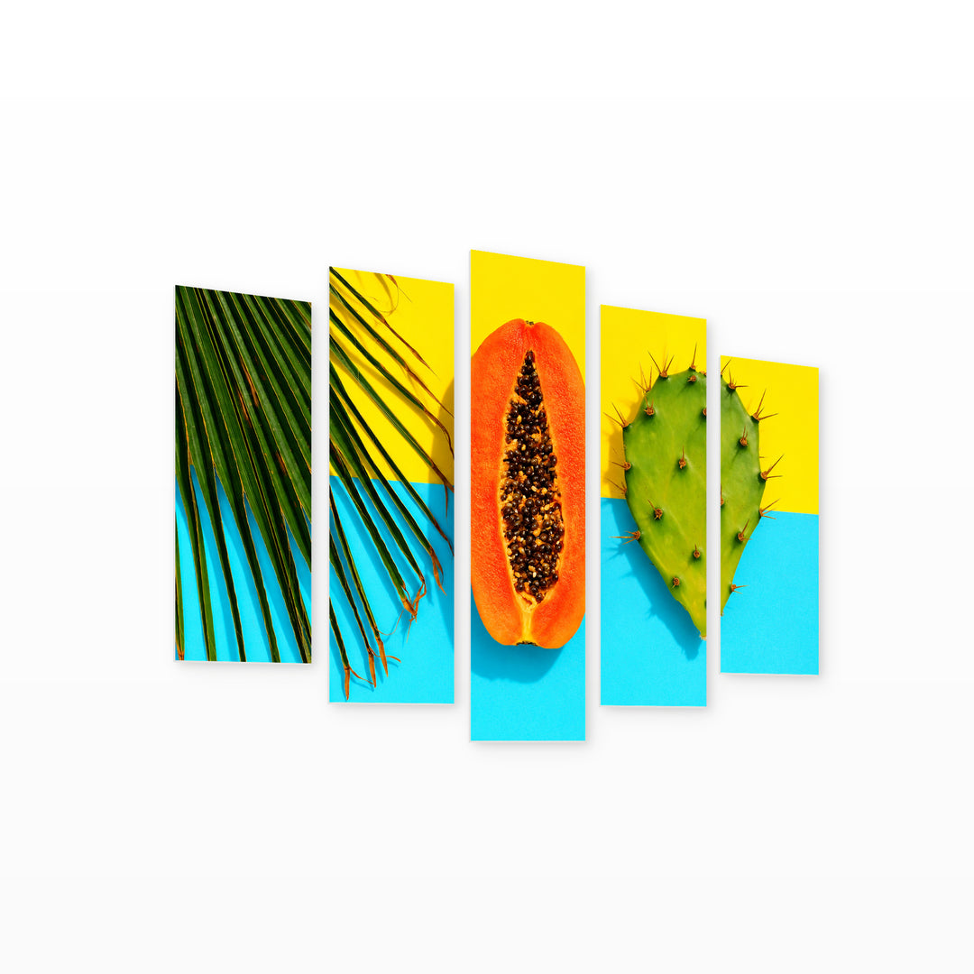 Summer Abstraction in Vivid Color — five-panel wall art on white background in perspective | 5wallart 57247 M1