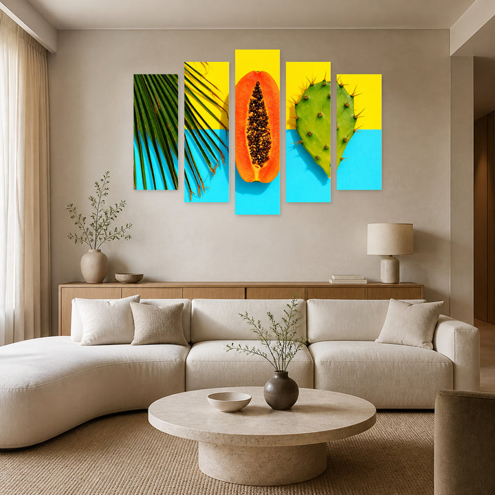 Summer Abstraction in Vivid Color — five-panel wall art in frontal interior | 5wallart 57247 M3