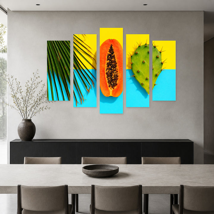 Summer Abstraction in Vivid Color — five-panel wall art in alternate frontal interior | 5wallart 57247 M4