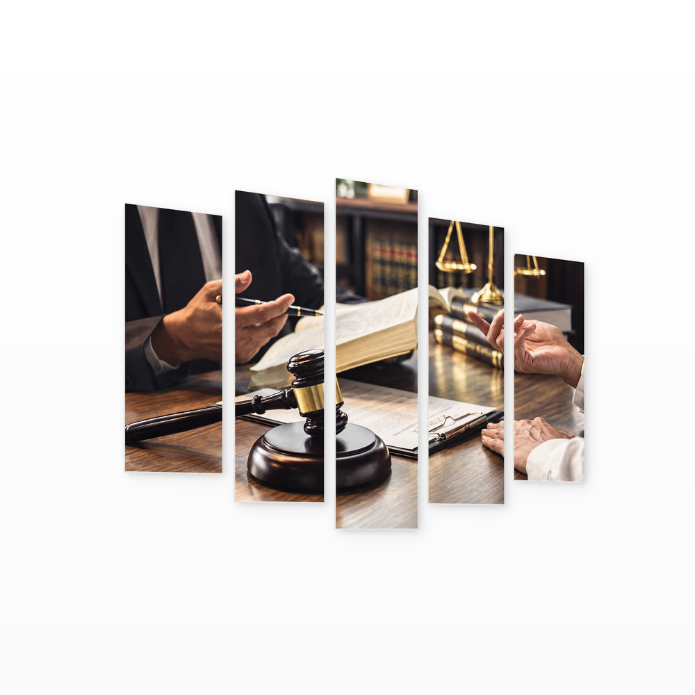 Lawyers Vintage Study — five-panel wall art on white background in perspective | 5wallart 57265 M1