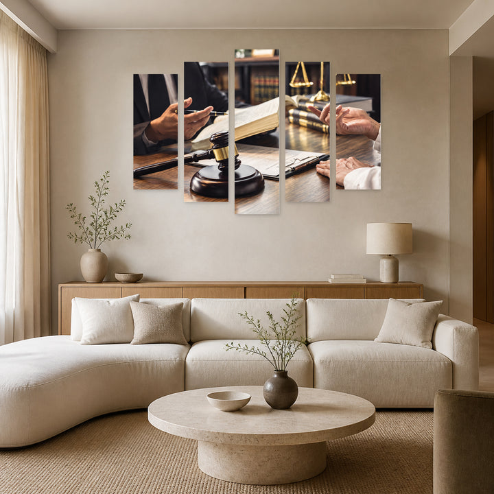 Lawyers Vintage Study — five-panel wall art in frontal interior | 5wallart 57265 M3