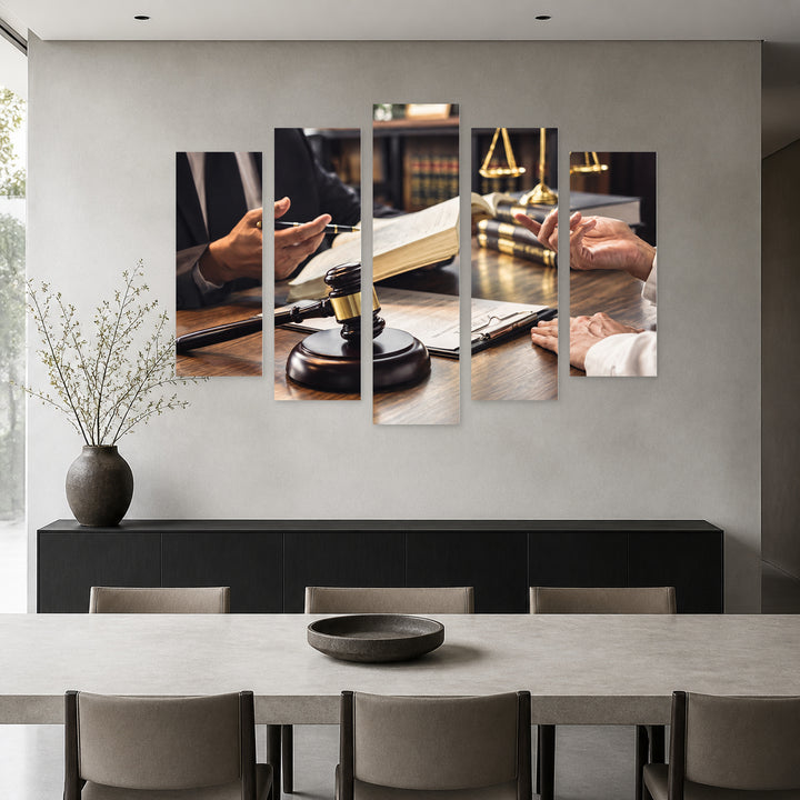 Lawyers Vintage Study — five-panel wall art in alternate frontal interior | 5wallart 57265 M4