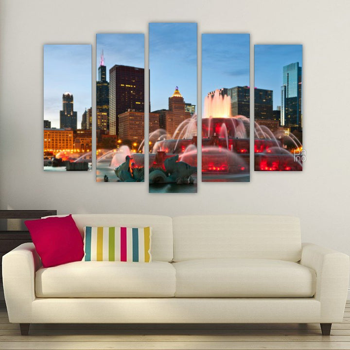 Buckingham Fountain in Chicago – five-piece modular wall art