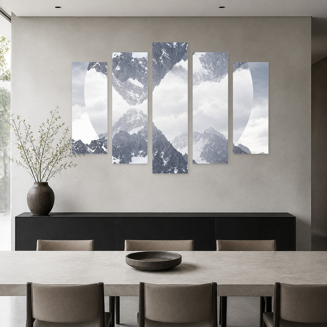 Connection with Geometric Rhythm — five-panel wall art in alternate frontal interior | 5wallart 57501 M4